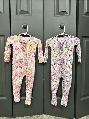 Ruffle Floral Zip One-Piece Pajamas Bundle